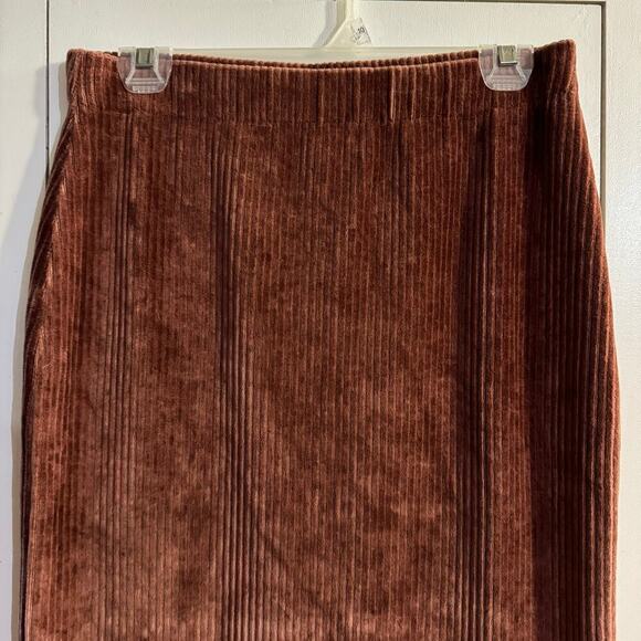 Free People Helen Ribbed Tube Midi Skirt Brown Size Medium Elastic Waist - Picture 4 of 8
